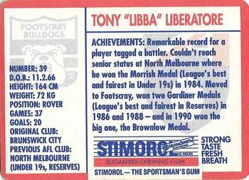1991 Scanlens Stimorol #73 Tony Liberatore Back